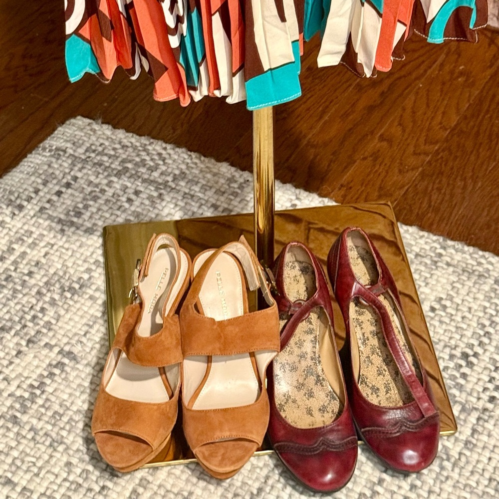 Vintage Geometric Midi Dress with Tie-Waist in Teal & Coral - Picture 5 of 8